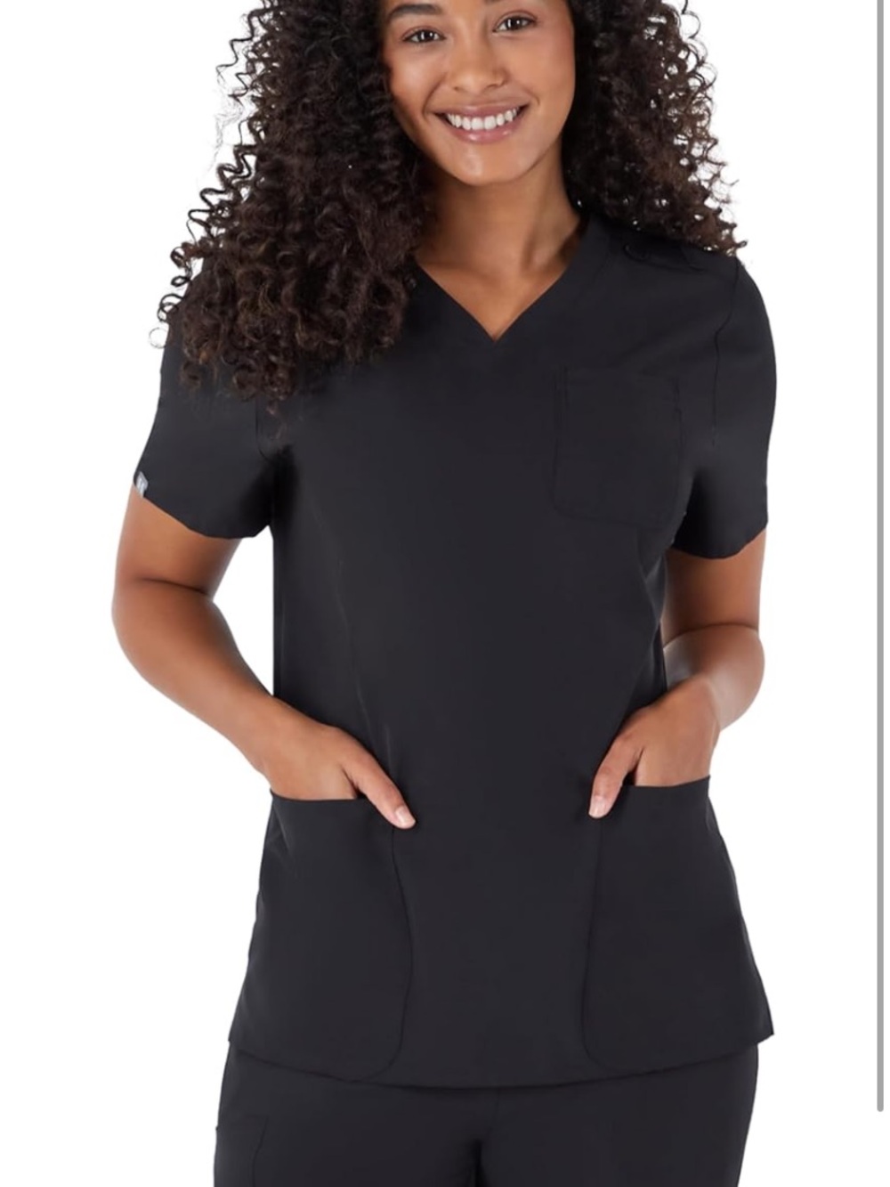 Hanes Black V-Neck Short Sleeve Scrub Top